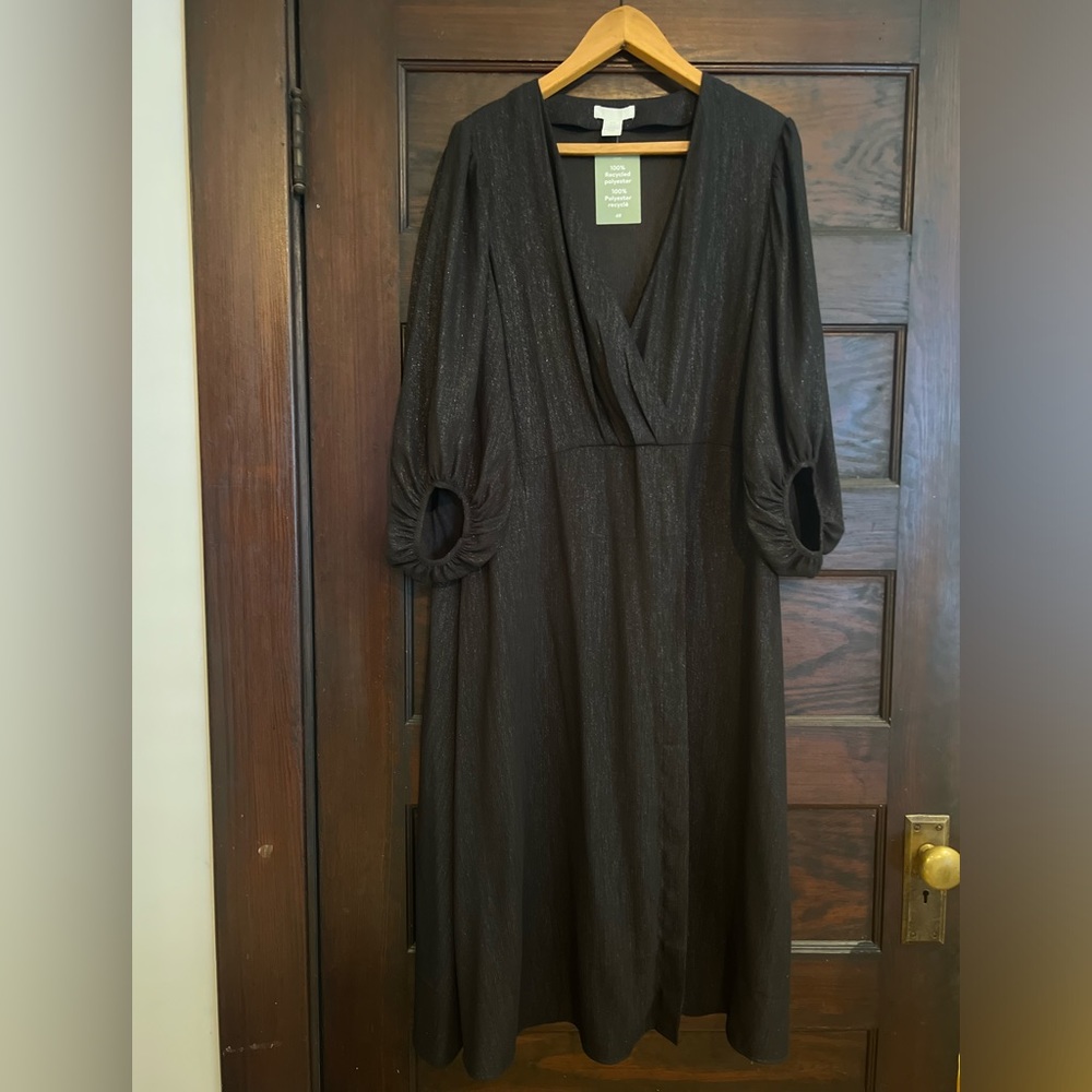 H&M shimmery black wrap dress.